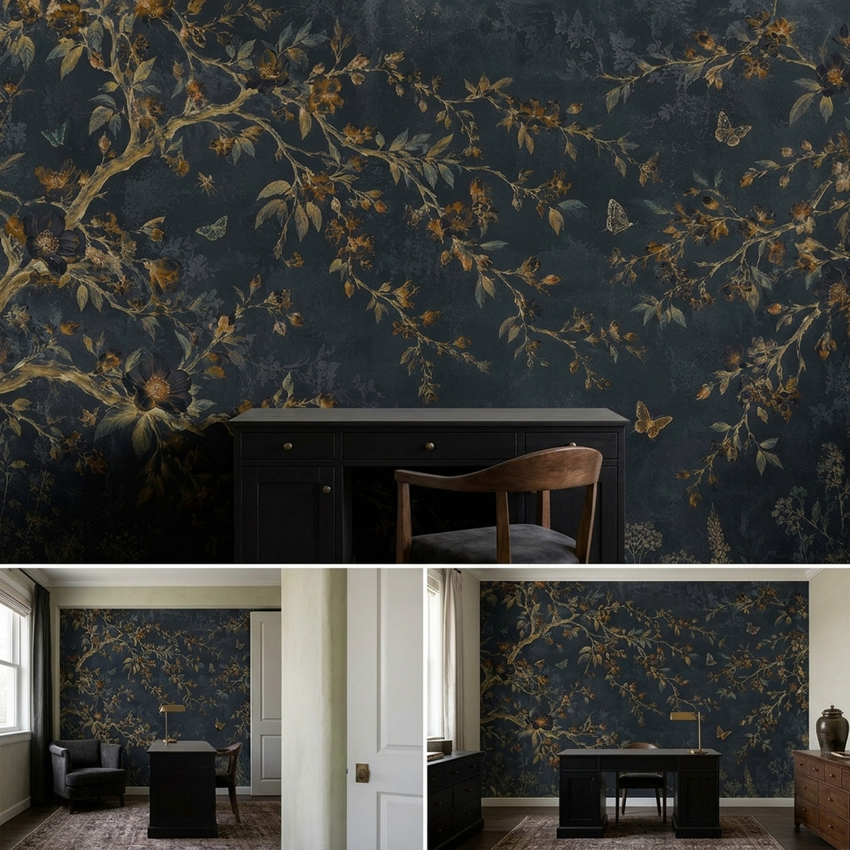 Botanical Branches And Butterflies Wallpaper Vintage Chinoiserie Wall Mural
