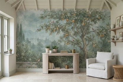Orange Tree Garden Fresco Wallpaper Pastoral Scenic Wall Mural