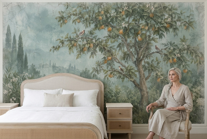 Orange Tree Garden Fresco Wallpaper Pastoral Scenic Wall Mural