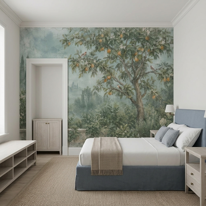 Orange Tree Garden Fresco Wallpaper Pastoral Scenic Wall Mural