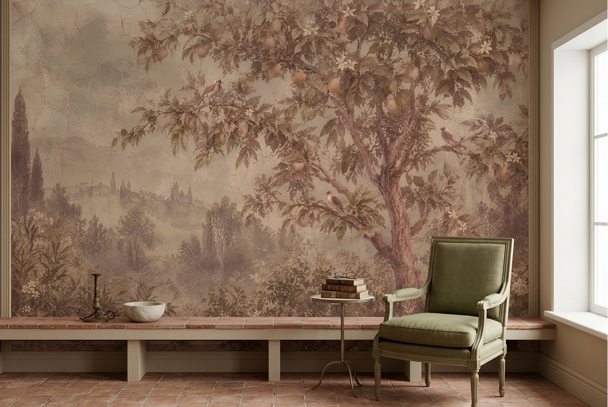 Fruit Tree Garden Fresco Wallpaper Romantic Landscape Wall Mural