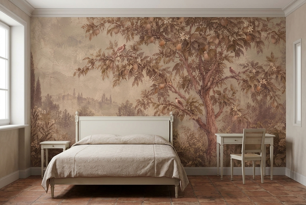 Fruit Tree Garden Fresco Wallpaper Romantic Landscape Wall Mural