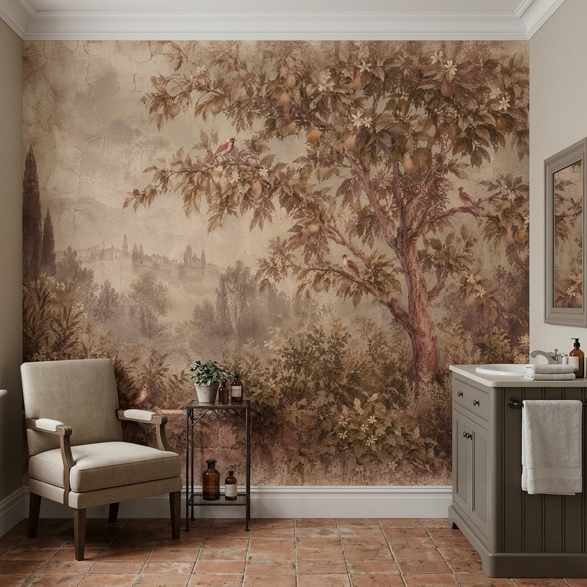 Fruit Tree Garden Fresco Wallpaper Romantic Landscape Wall Mural