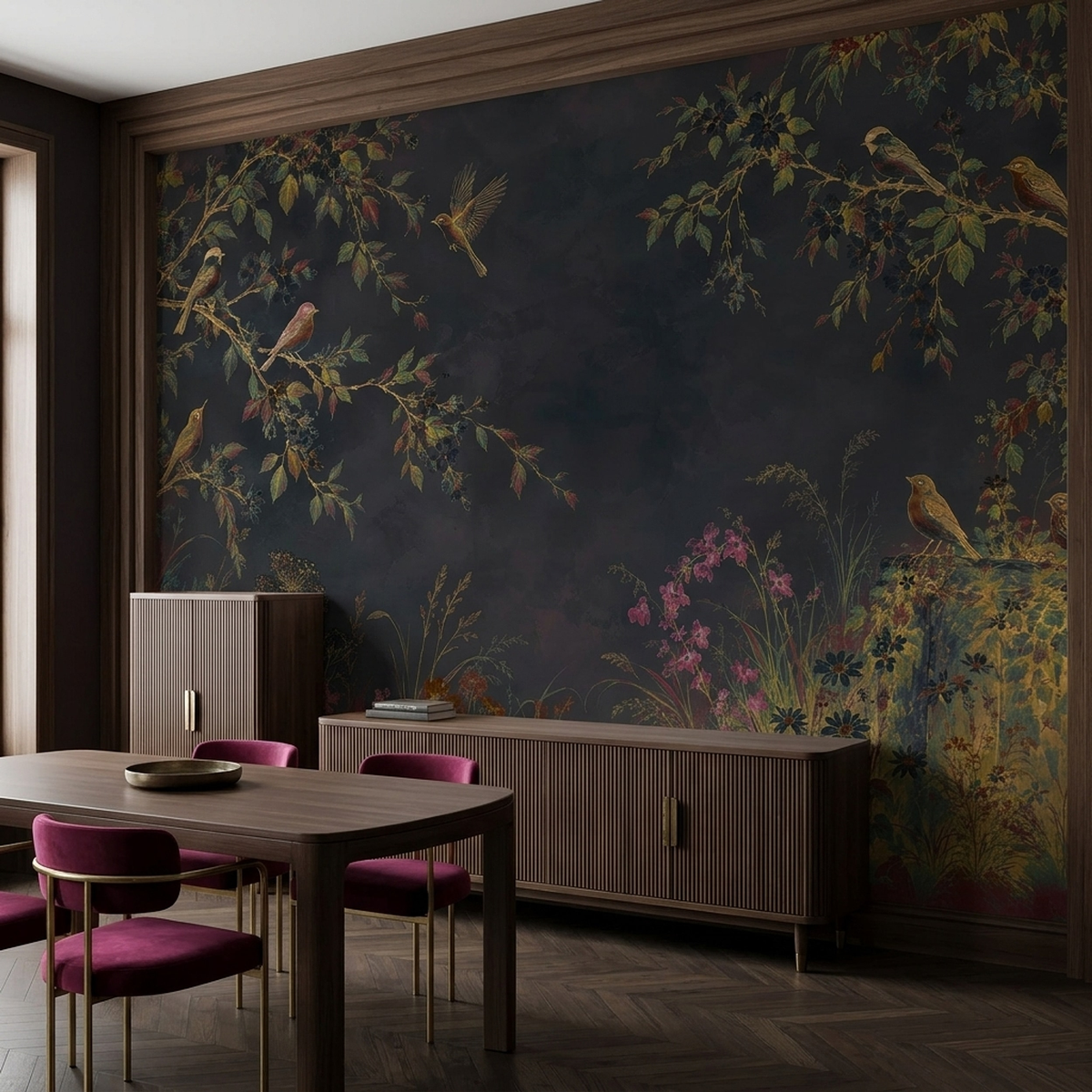Vintage Chinoiserie Bird Garden Wallpaper Panoramic Wall Mural