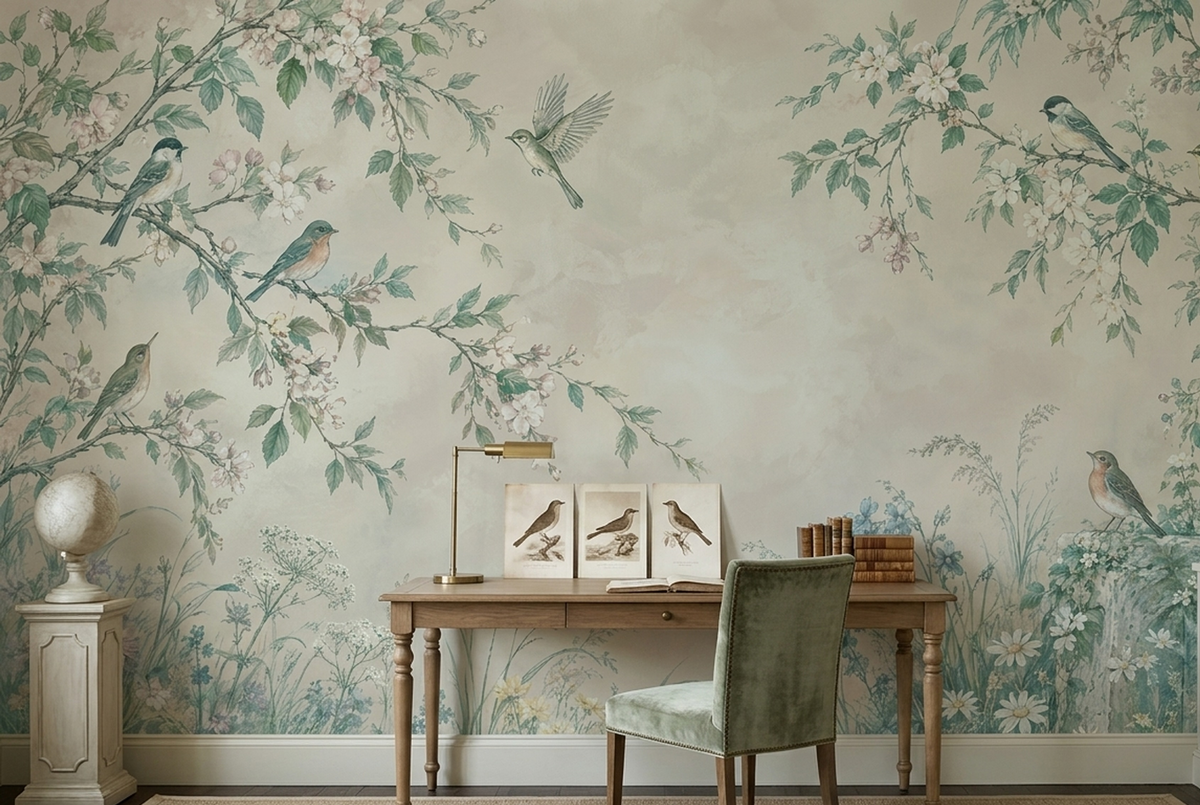 Blossoming Branches And Birds Wallpaper Garden Scene Wall Mural