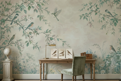 Blossoming Branches And Birds Wallpaper Garden Scene Wall Mural