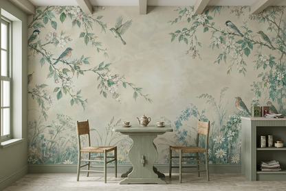 Blossoming Branches And Birds Wallpaper Garden Scene Wall Mural