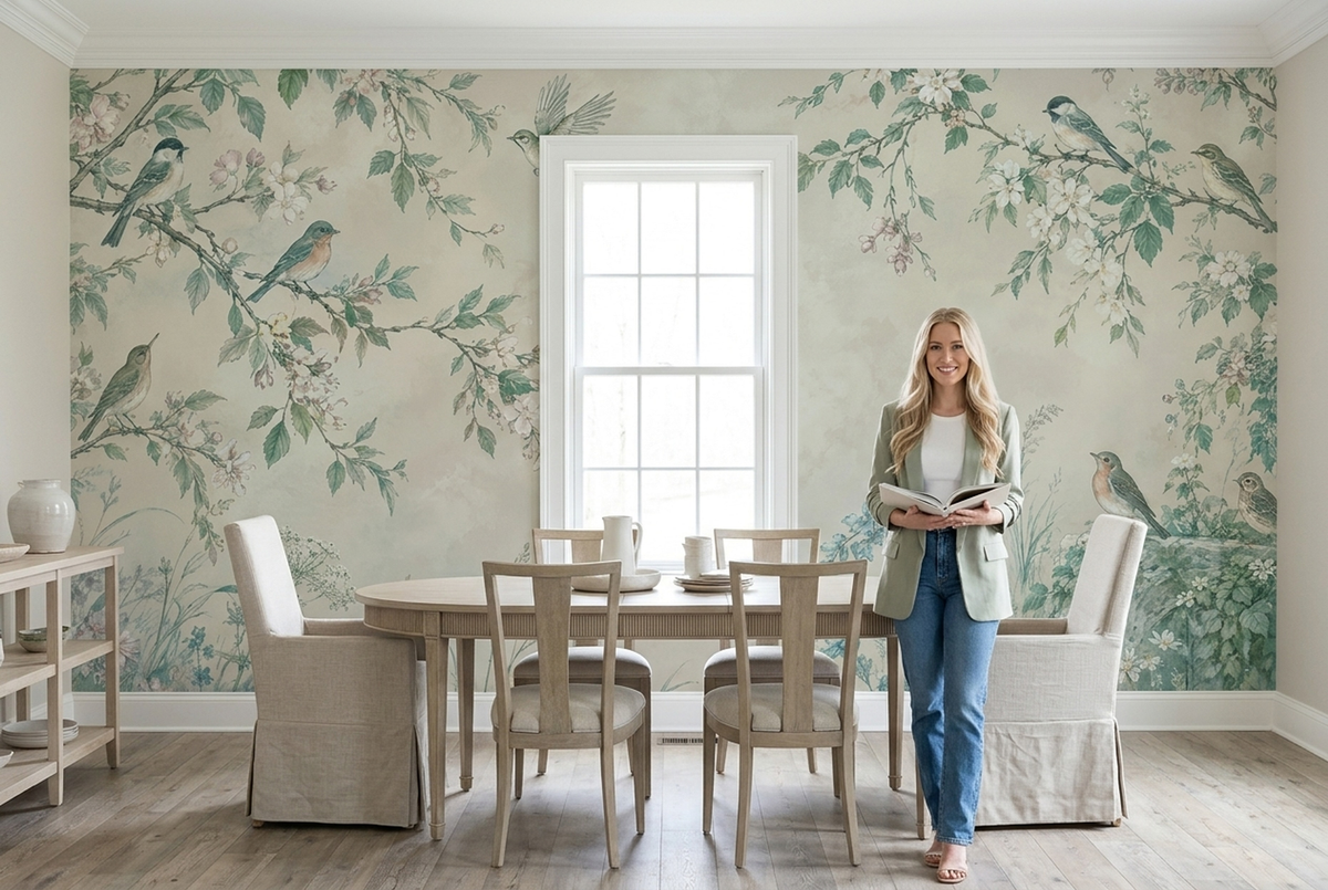 Blossoming Branches And Birds Wallpaper Garden Scene Wall Mural