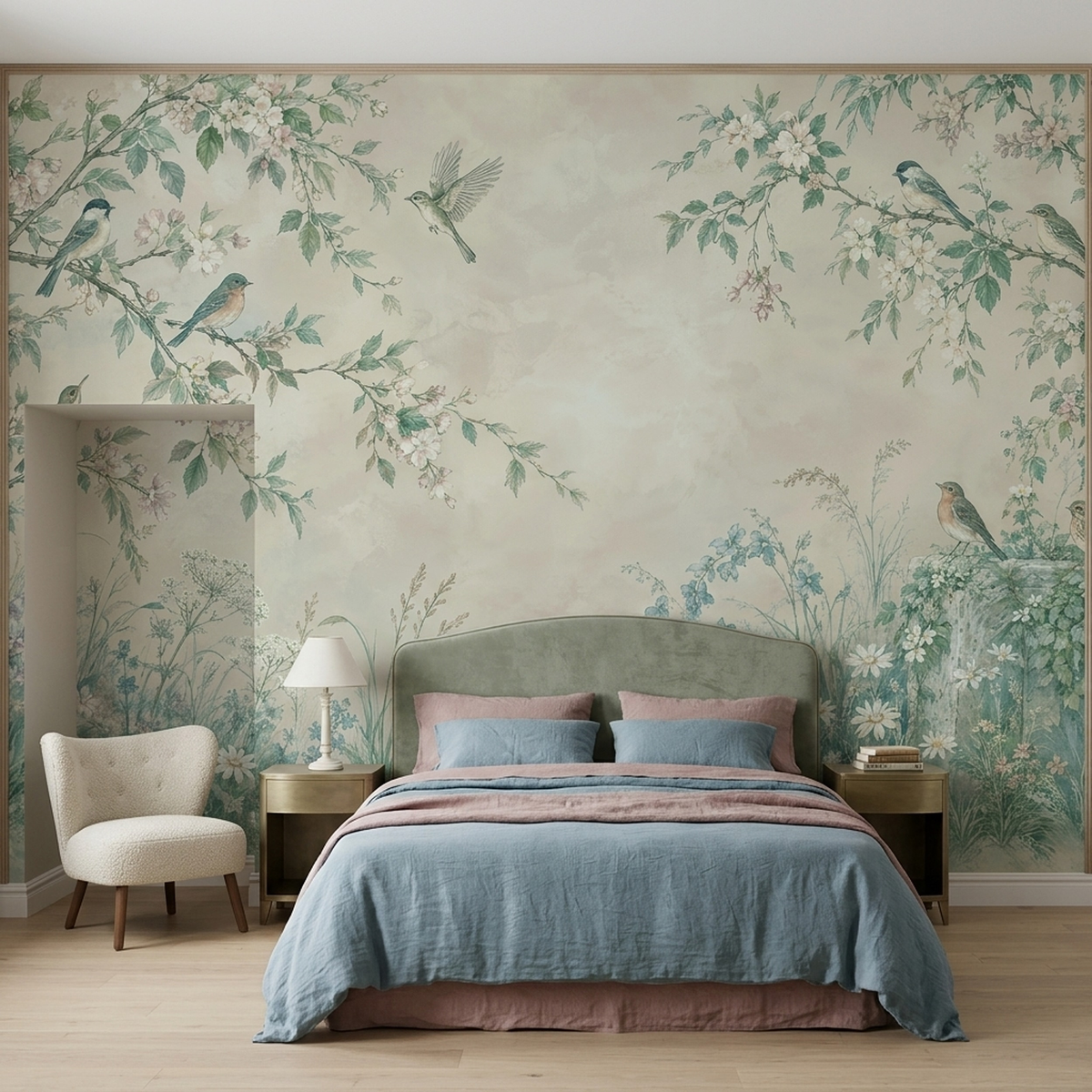 Blossoming Branches And Birds Wallpaper Garden Scene Wall Mural