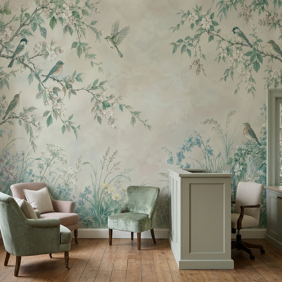 Blossoming Branches And Birds Wallpaper Garden Scene Wall Mural