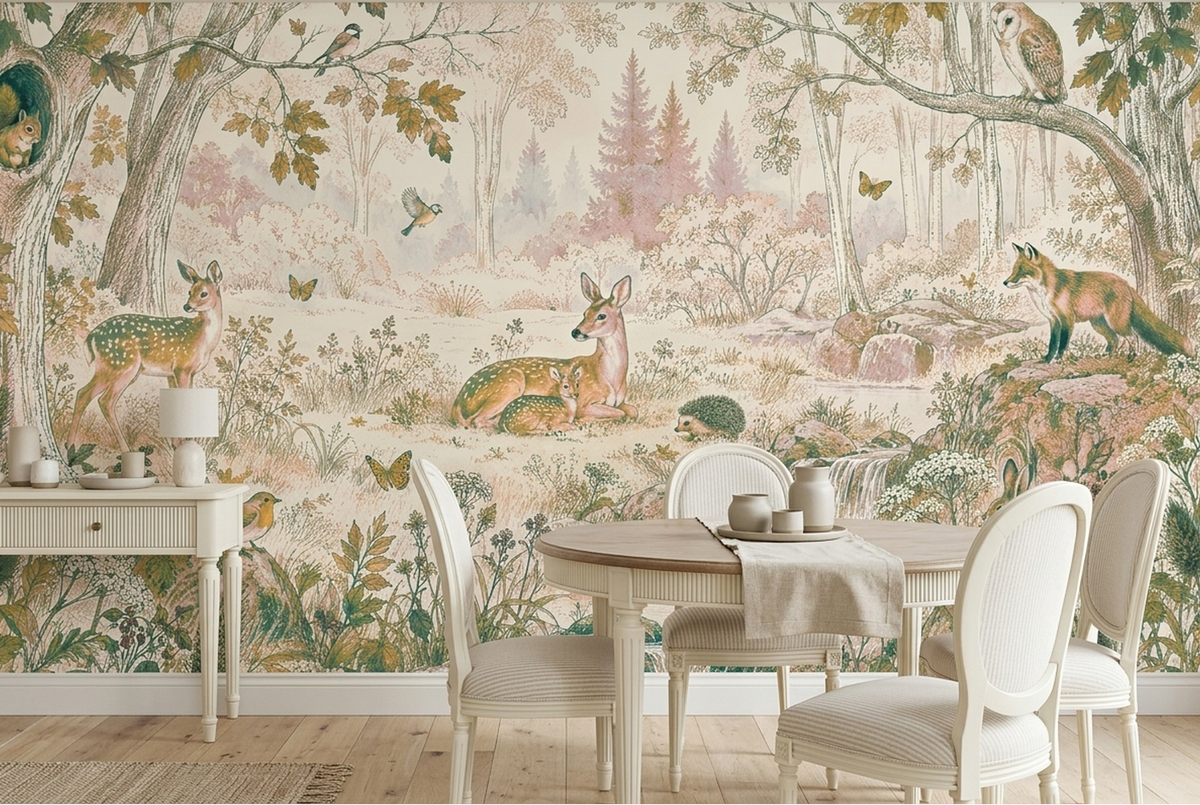 Vintage Woodland Stream Wallpaper Storybook Forest Wall Mural