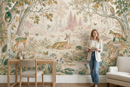 Vintage Woodland Stream Wallpaper Storybook Forest Wall Mural