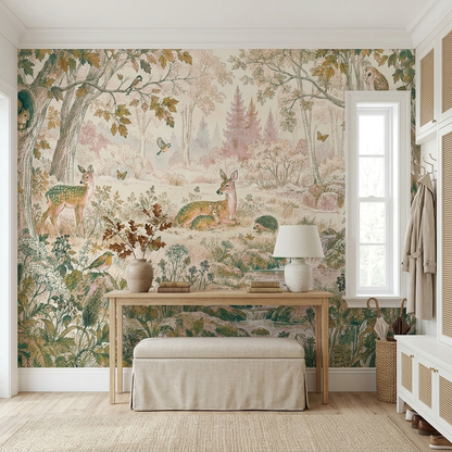 Vintage Woodland Stream Wallpaper Storybook Forest Wall Mural