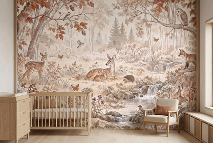 Autumn Forest Wildlife Wallpaper Cream Ground Wall Mural