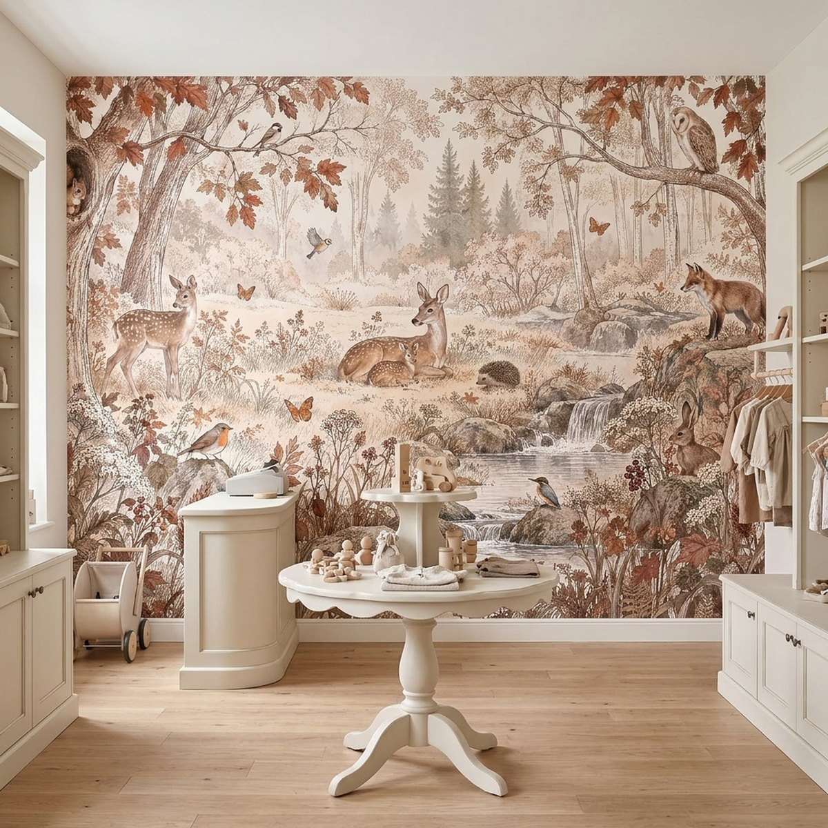 Autumn Forest Wildlife Wallpaper Cream Ground Wall Mural