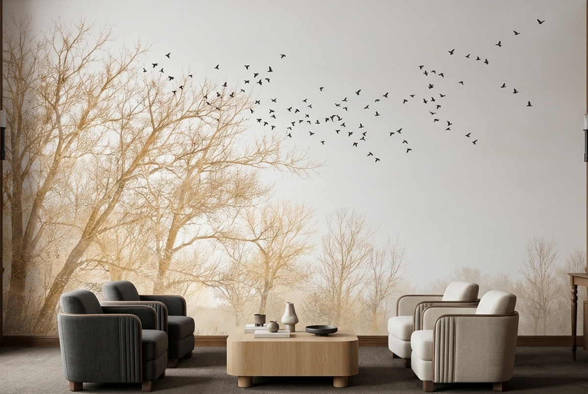 Misty Winter Forest Wallpaper Neutral Landscape Wall Mural