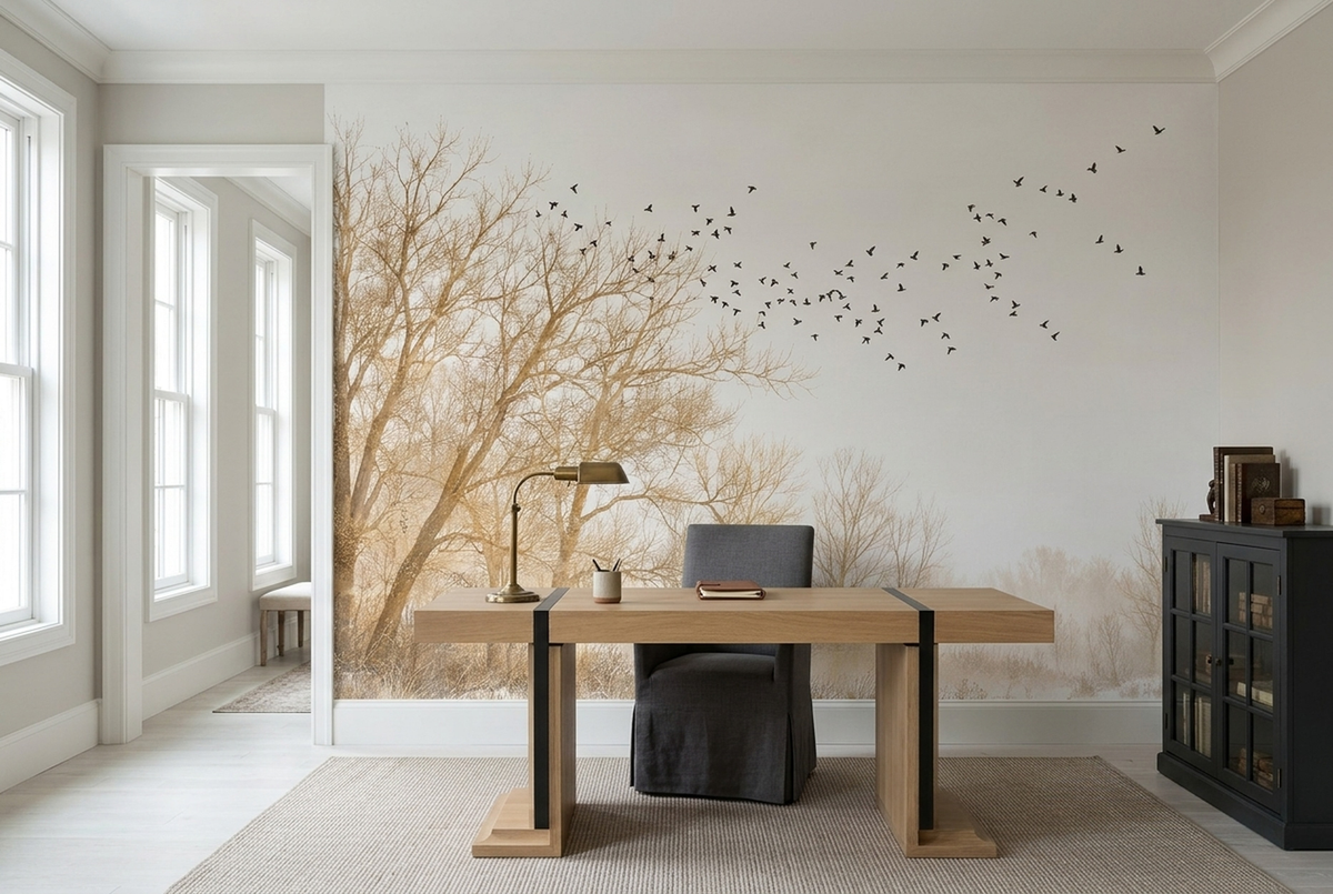 Misty Winter Forest Wallpaper Neutral Landscape Wall Mural