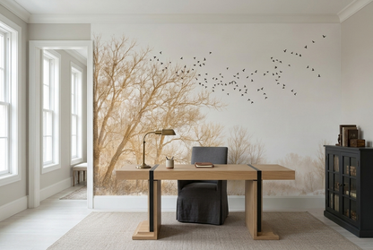 Misty Winter Forest Wallpaper Neutral Landscape Wall Mural