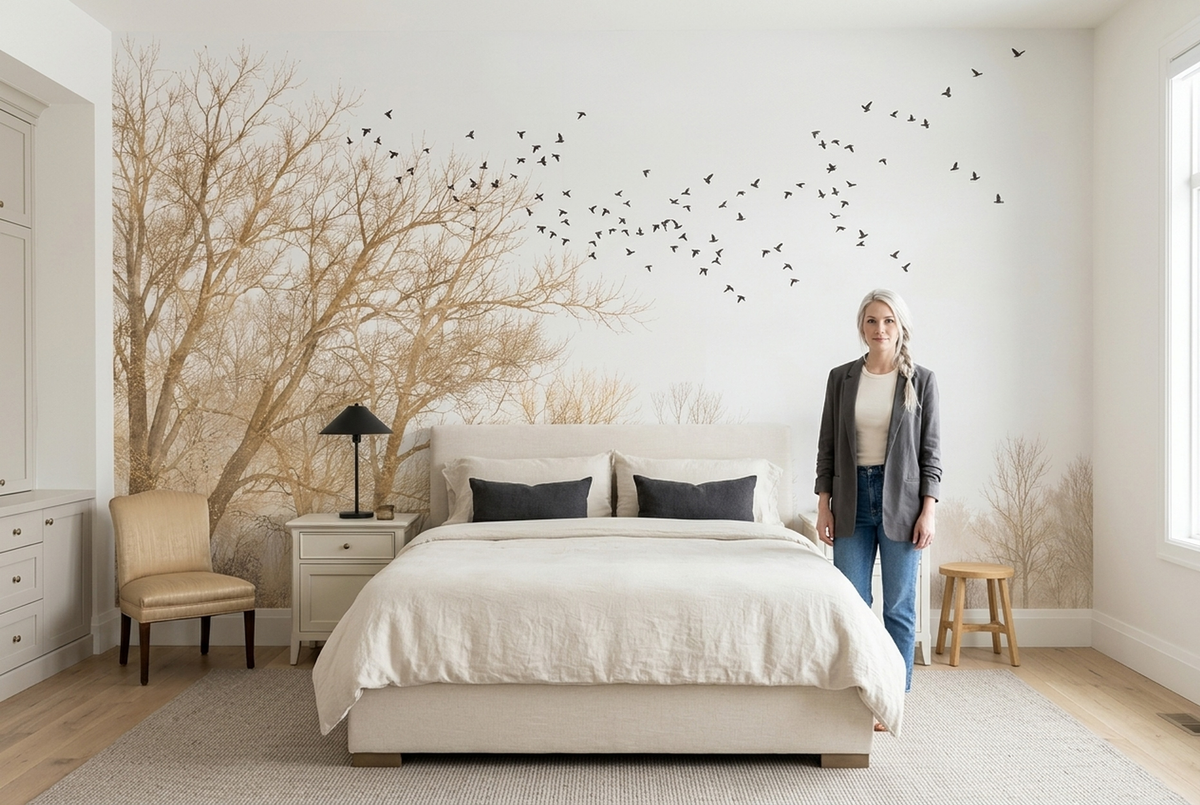Misty Winter Forest Wallpaper Neutral Landscape Wall Mural