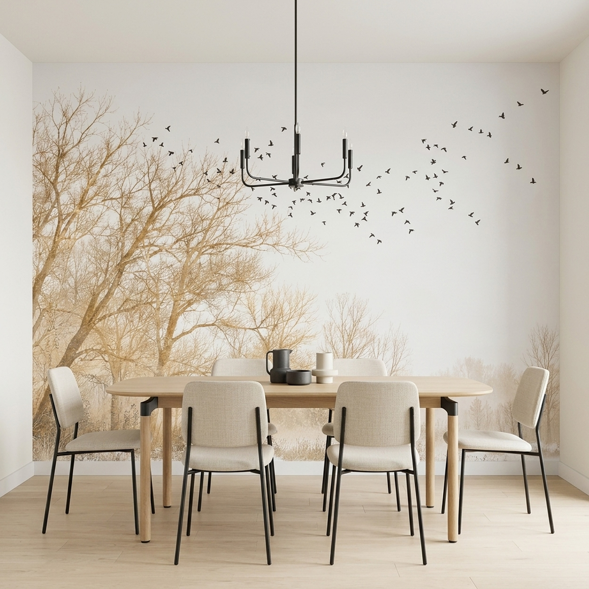 Misty Winter Forest Wallpaper Neutral Landscape Wall Mural