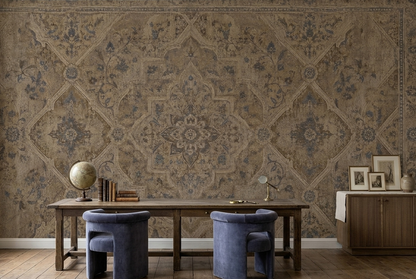 Distressed Ornamental Medallion Wallpaper Antique Rug Look Wall Mural