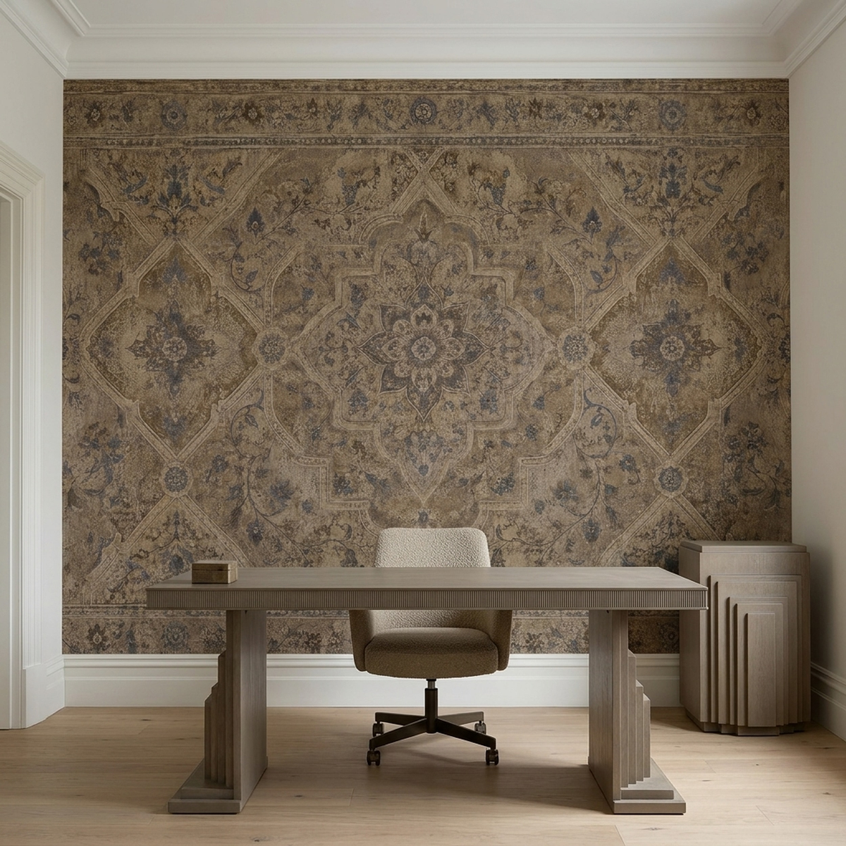 Distressed Ornamental Medallion Wallpaper Antique Rug Look Wall Mural