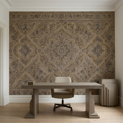 Distressed Ornamental Medallion Wallpaper Antique Rug Look Wall Mural