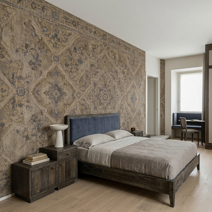Distressed Ornamental Medallion Wallpaper Antique Rug Look Wall Mural
