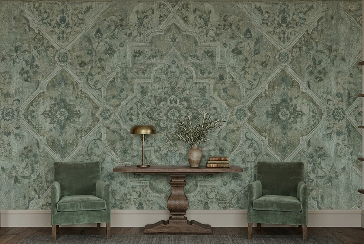 Distressed Medallion Carpet Pattern Wallpaper Vintage Border Wall Mural