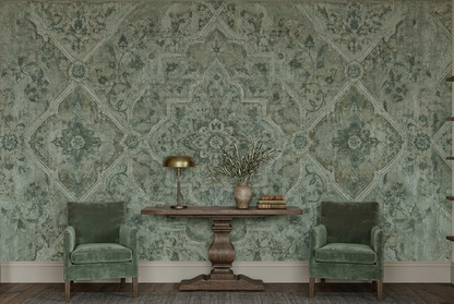 Distressed Medallion Carpet Pattern Wallpaper Vintage Border Wall Mural