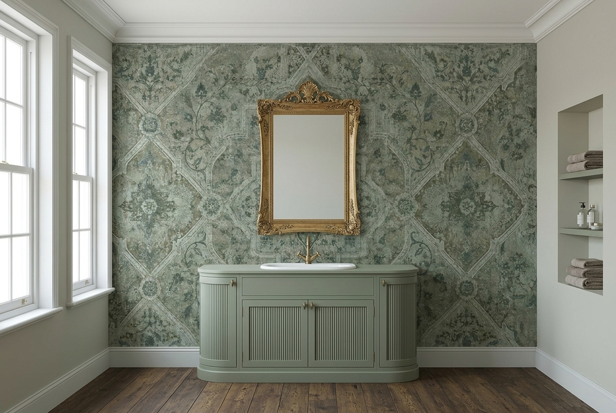 Distressed Medallion Carpet Pattern Wallpaper Vintage Border Wall Mural