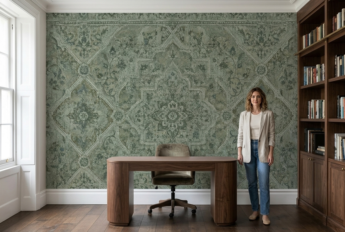 Distressed Medallion Carpet Pattern Wallpaper Vintage Border Wall Mural