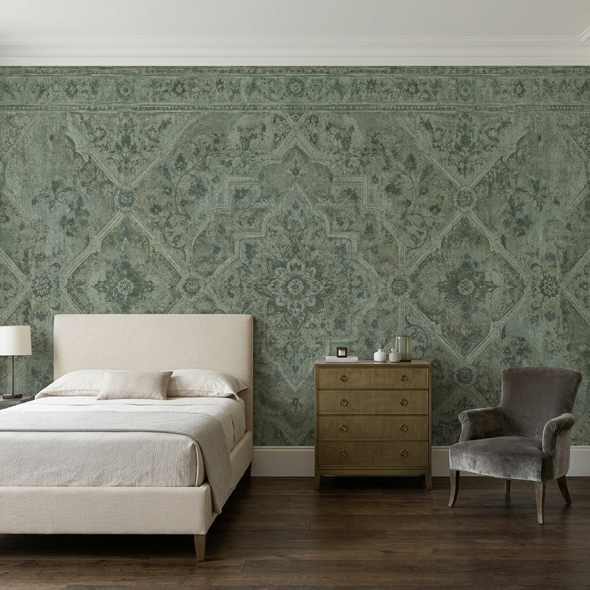 Distressed Medallion Carpet Pattern Wallpaper Vintage Border Wall Mural