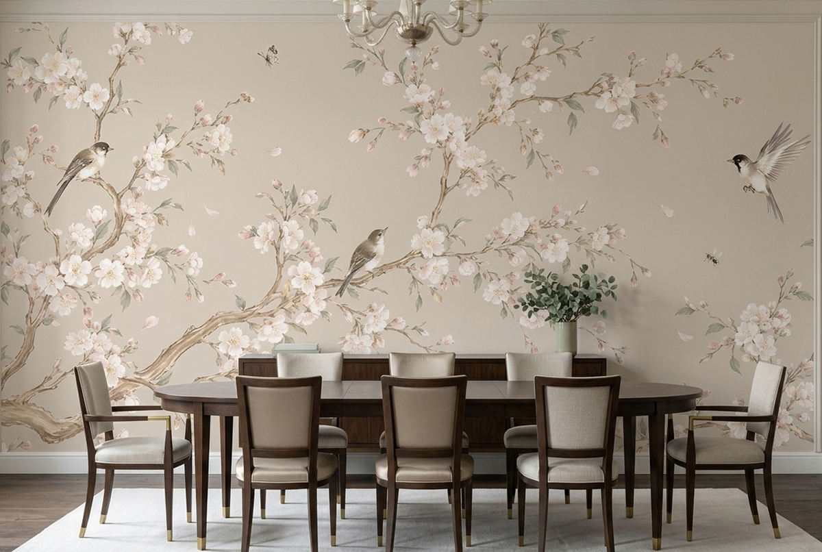 Spring Blossom Branches Wallpaper Bird And Butterfly Wall Mural