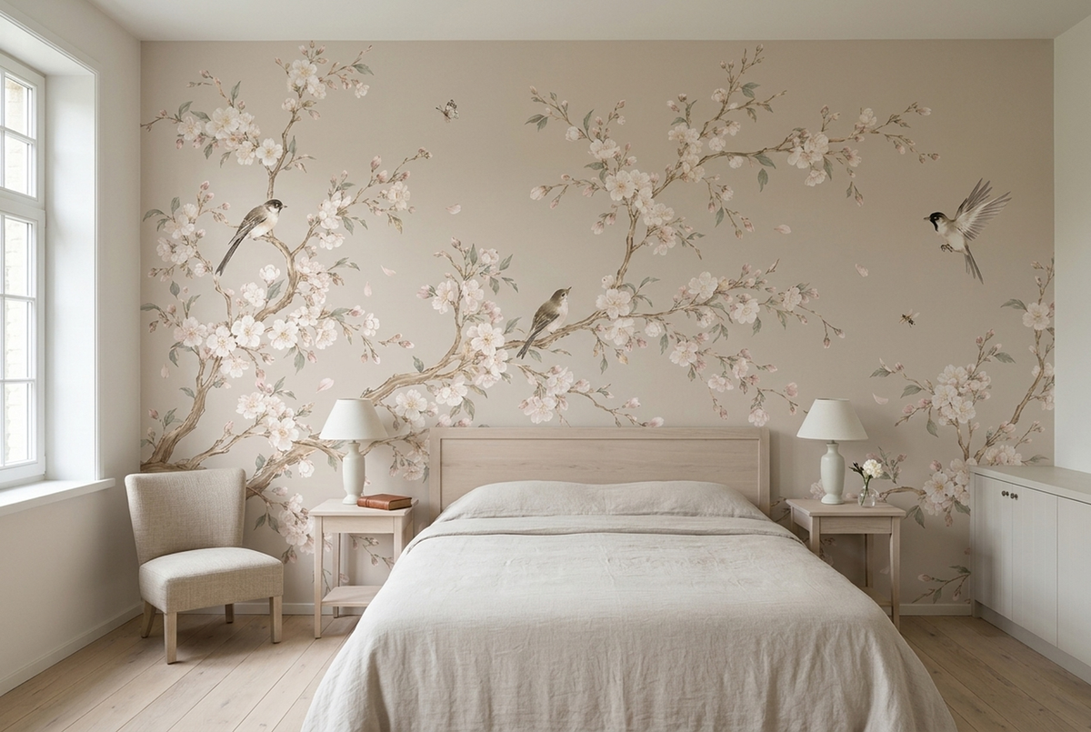 Spring Blossom Branches Wallpaper Bird And Butterfly Wall Mural