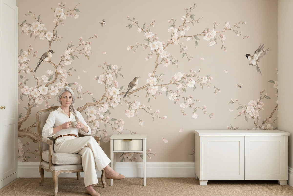 Spring Blossom Branches Wallpaper Bird And Butterfly Wall Mural