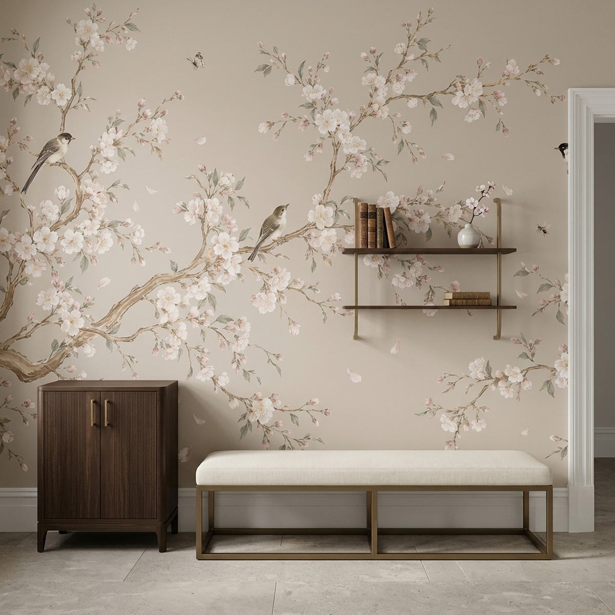 Spring Blossom Branches Wallpaper Bird And Butterfly Wall Mural
