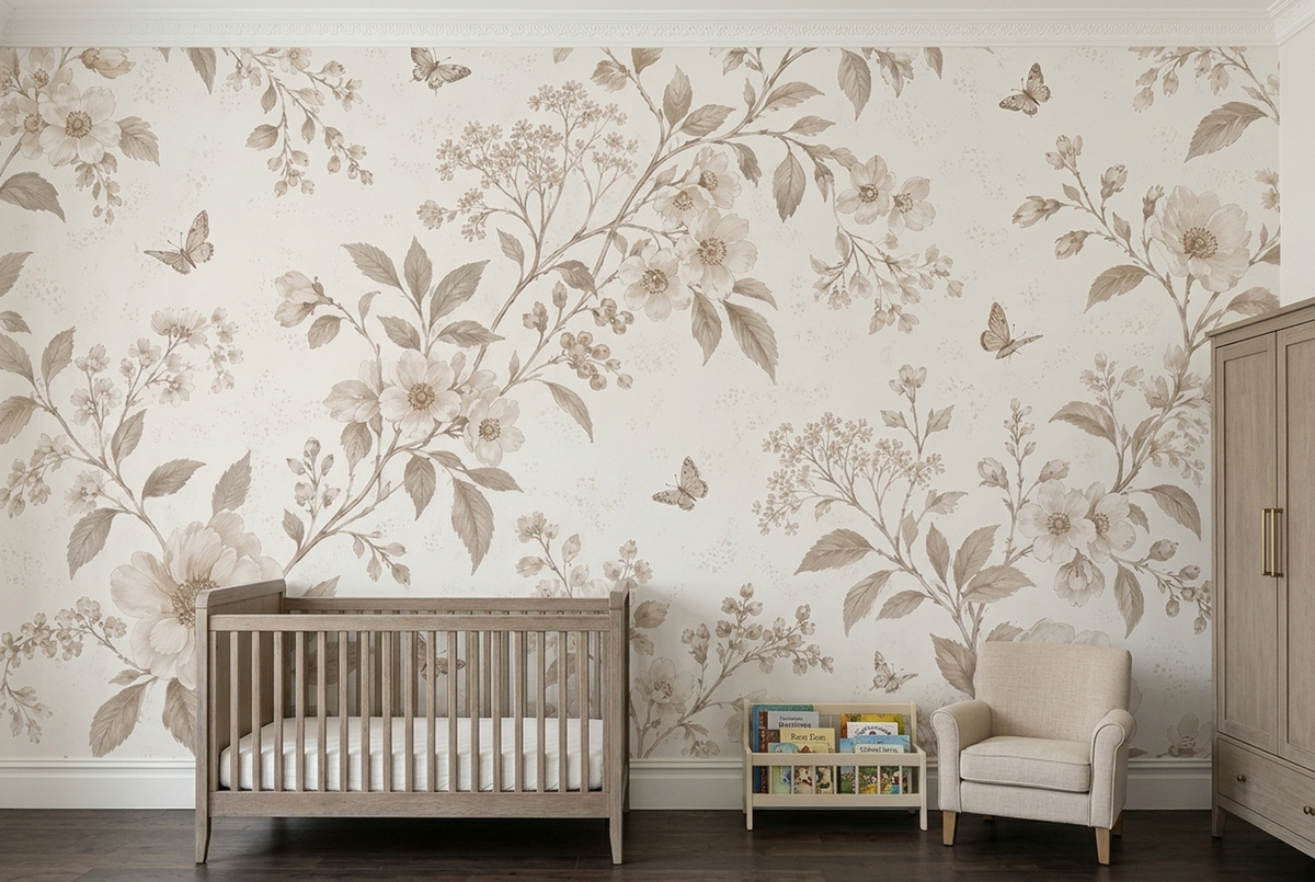 Sepia Floral Branches Wallpaper Neutral Vintage Wall Mural