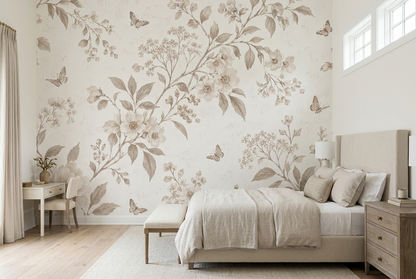 Sepia Floral Branches Wallpaper Neutral Vintage Wall Mural