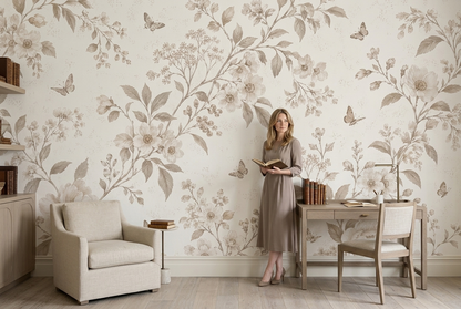 Sepia Floral Branches Wallpaper Neutral Vintage Wall Mural