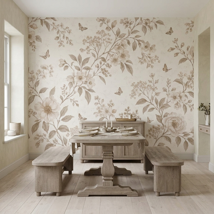 Sepia Floral Branches Wallpaper Neutral Vintage Wall Mural