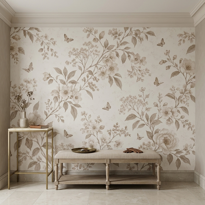 Sepia Floral Branches Wallpaper Neutral Vintage Wall Mural