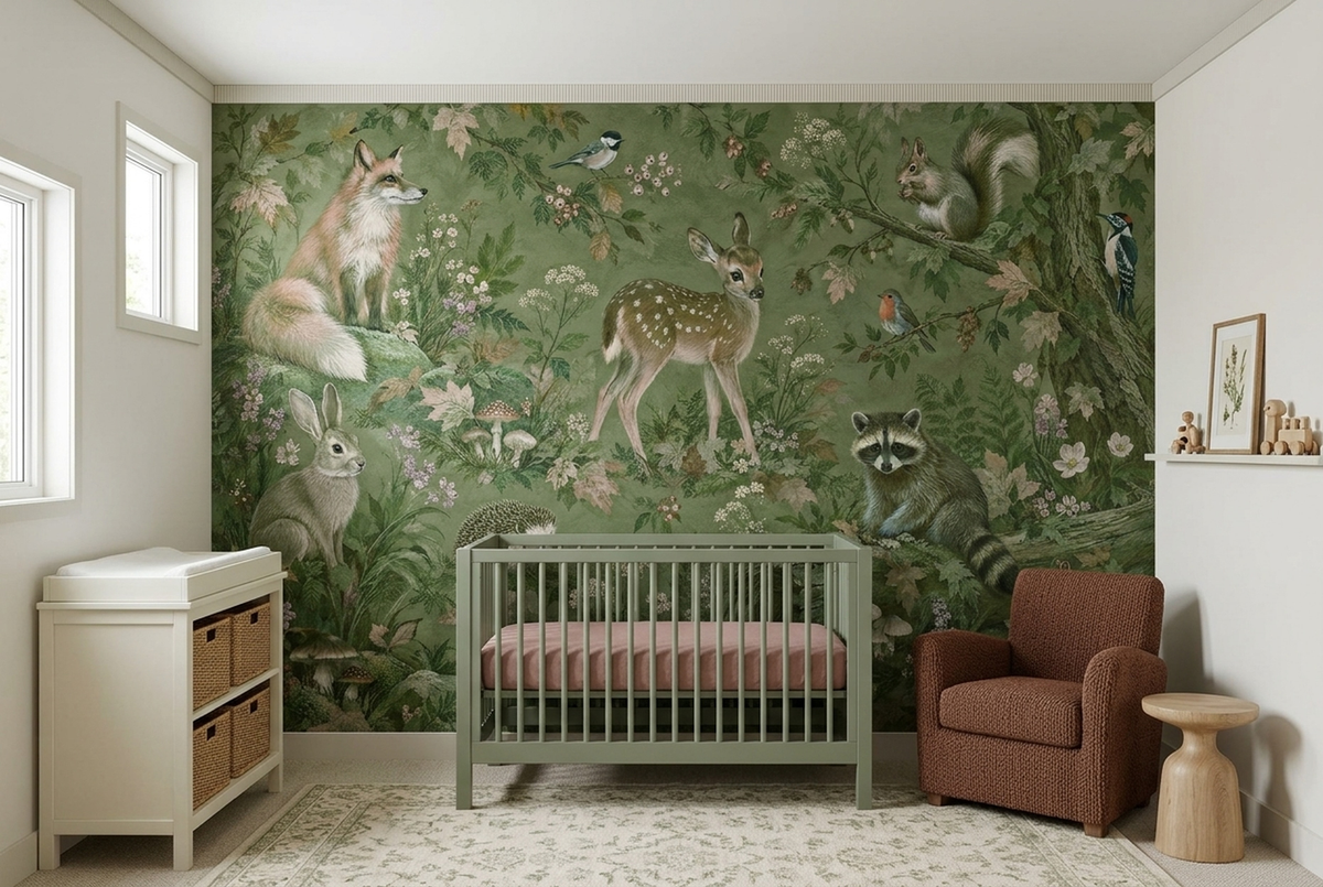 Woodland Animal Illustration Wallpaper Vintage Forest Wall Mural