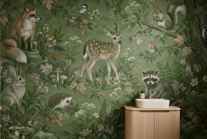 Woodland Animal Illustration Wallpaper Vintage Forest Wall Mural