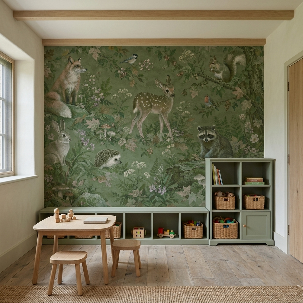 Woodland Animal Illustration Wallpaper Vintage Forest Wall Mural