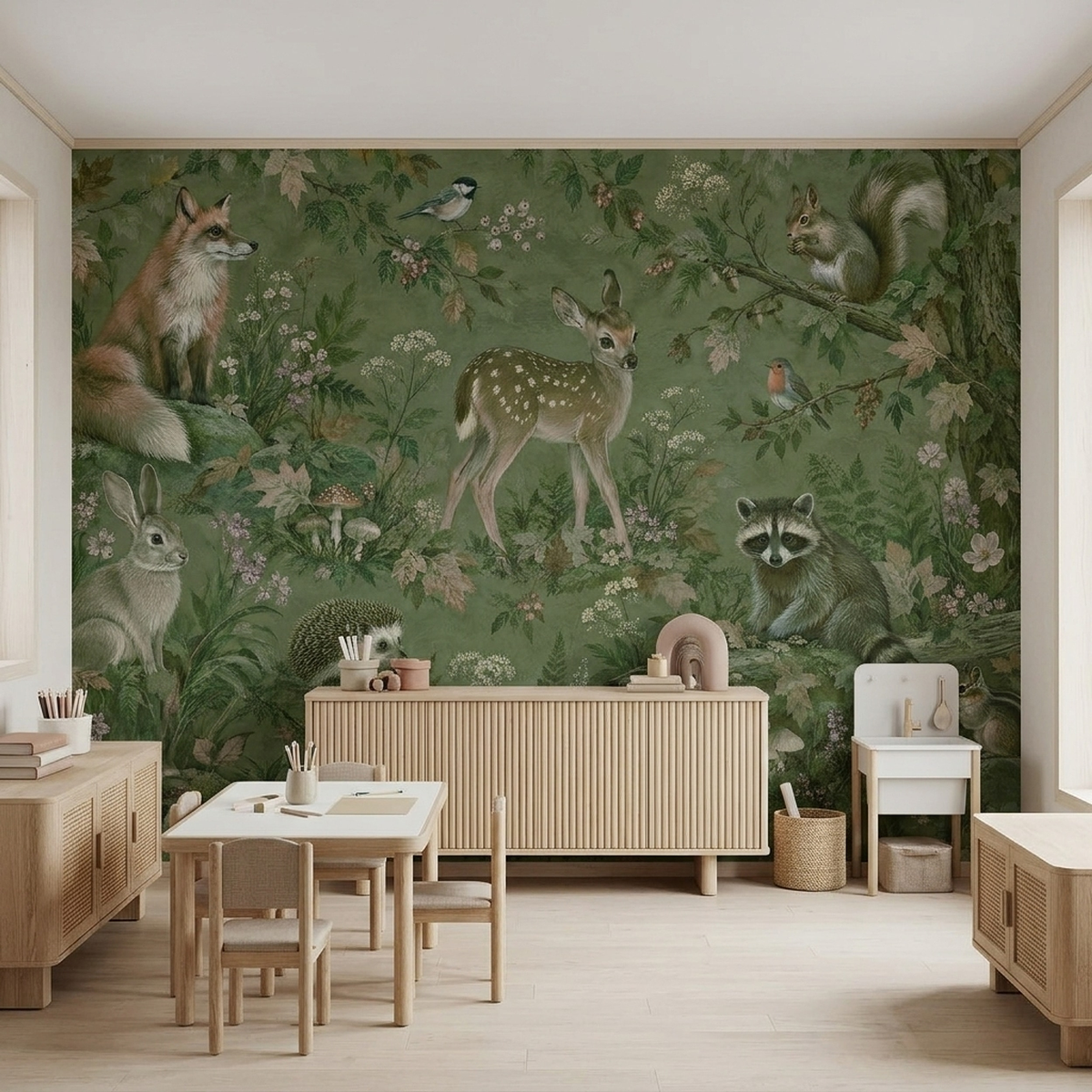 Woodland Animal Illustration Wallpaper Vintage Forest Wall Mural