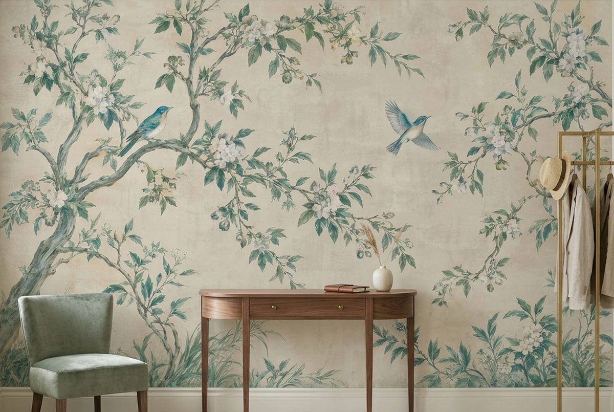Chinoiserie Flowering Branches Wallpaper Garden Birds Wall Mural