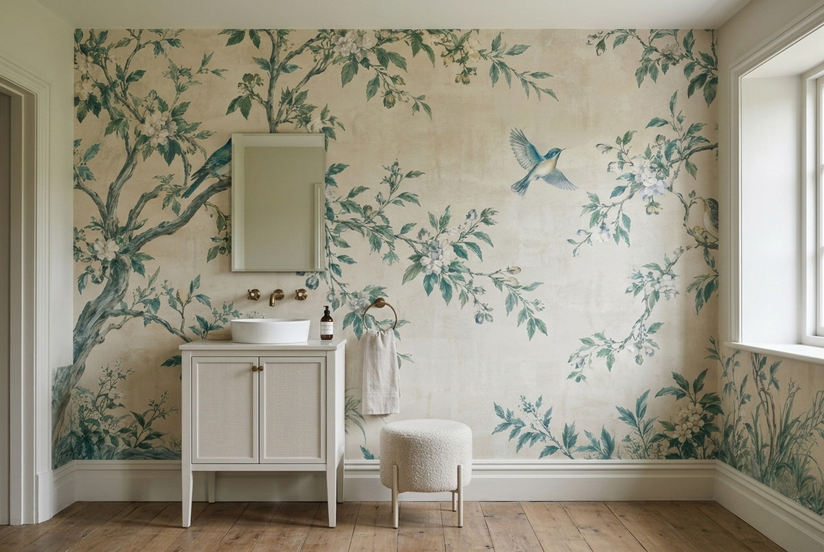 Chinoiserie Flowering Branches Wallpaper Garden Birds Wall Mural