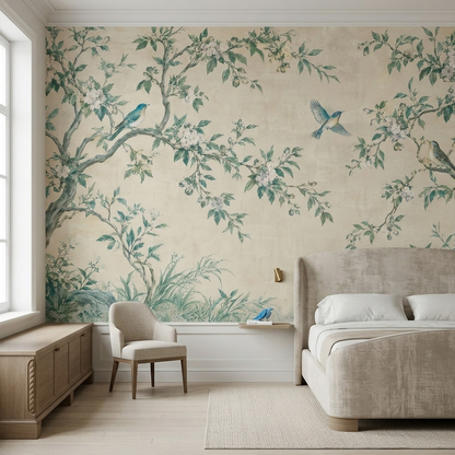 Chinoiserie Flowering Branches Wallpaper Garden Birds Wall Mural
