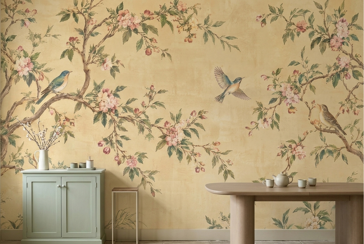 Blossoming Branches And Birds Wallpaper Antique Style Wall Mural